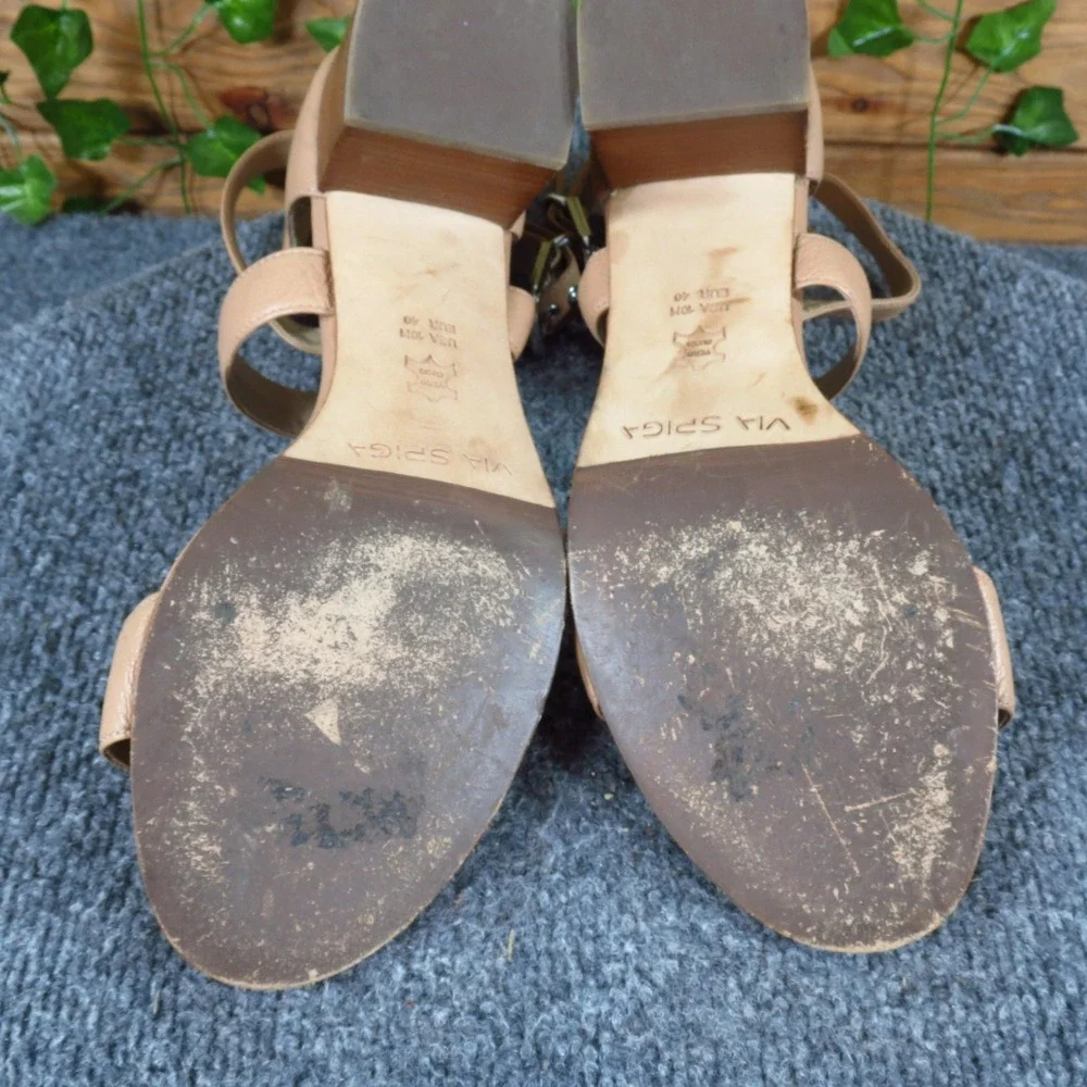 Via Spiga Women Sandals Size‎ 10M Dress Casual Block Heel Tan Leather Strappy